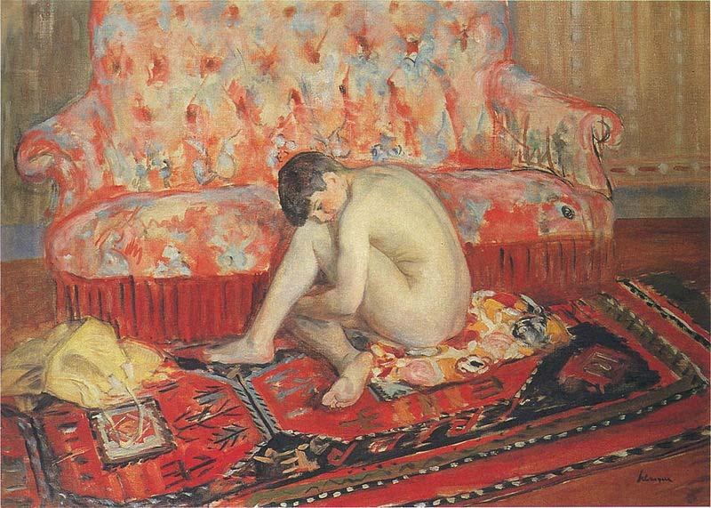 Henri Lebasque Prints Nude on Red Carpet, oil painting picture